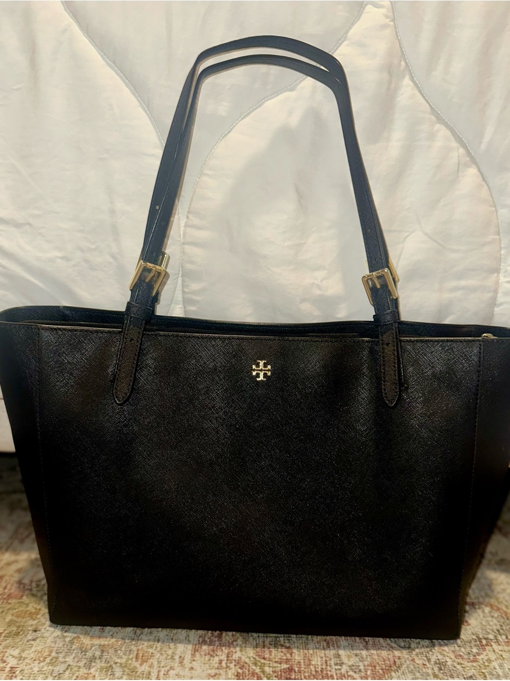 Tory Burch Black York Gold Buckle Hardware Leather Tote. EXCELLENT Condition.